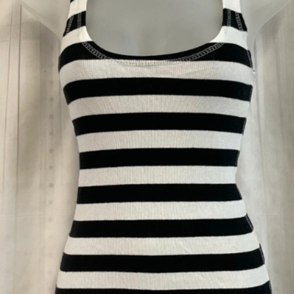 T Tahari Black and White Striped Tank Top